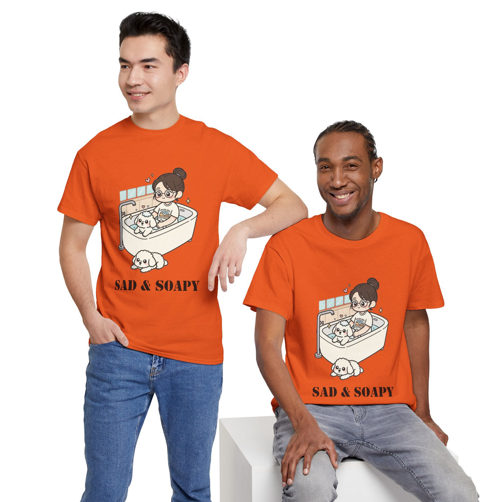 Sad & Soapy T-Shirt — Cute Bathing Girl with Puppy Graphic Tee