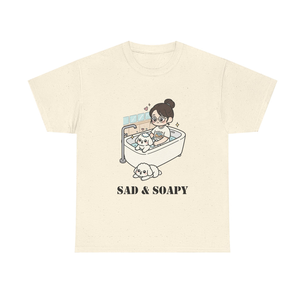 Sad & Soapy T-Shirt — Cute Bathing Girl with Puppy Graphic Tee