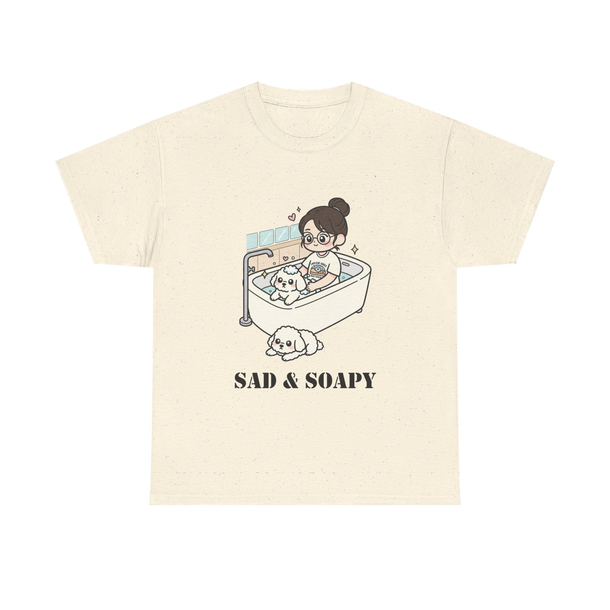 Sad & Soapy T-Shirt — Cute Bathing Girl with Puppy Graphic Tee