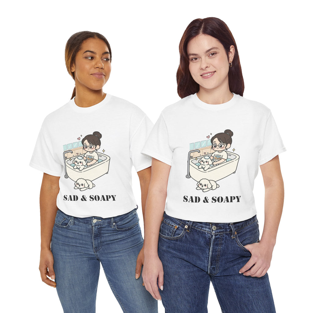 Sad & Soapy T-Shirt — Cute Bathing Girl with Puppy Graphic Tee
