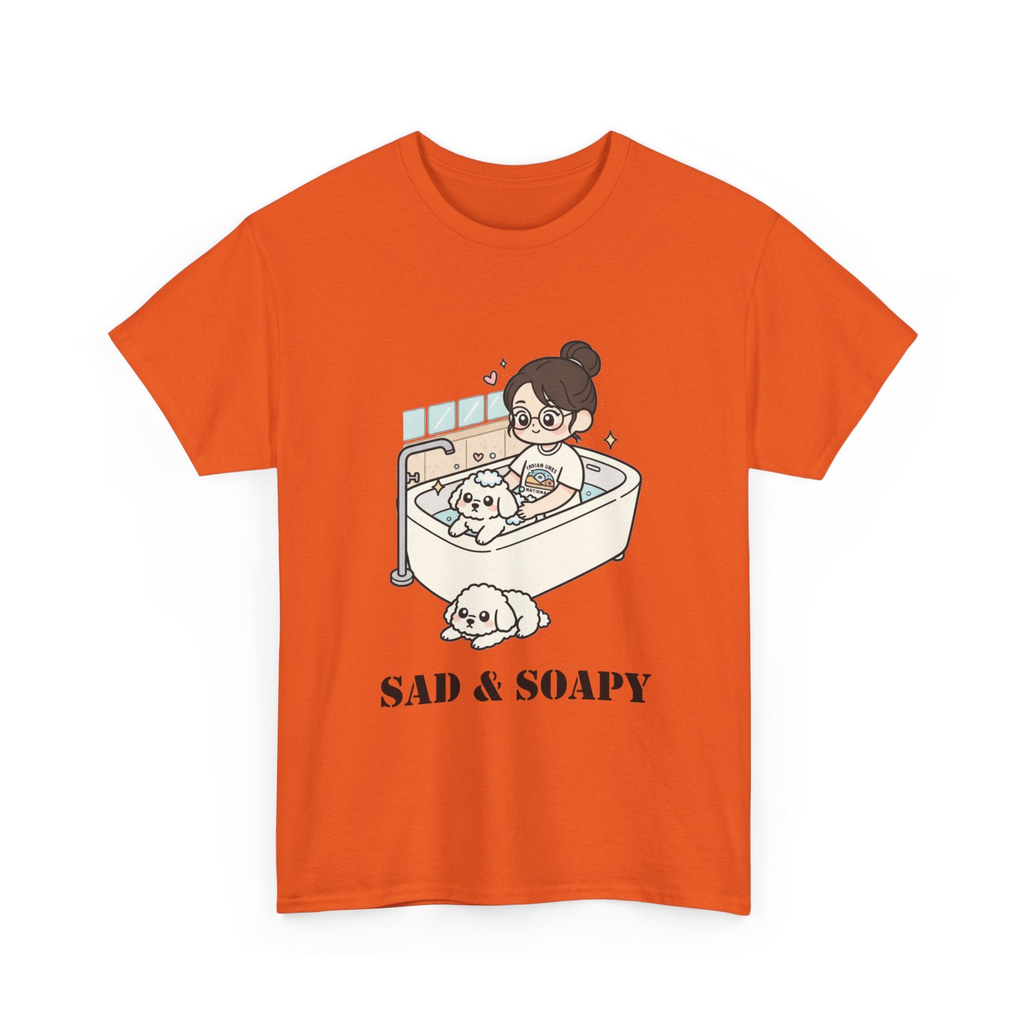 Sad & Soapy T-Shirt — Cute Bathing Girl with Puppy Graphic Tee