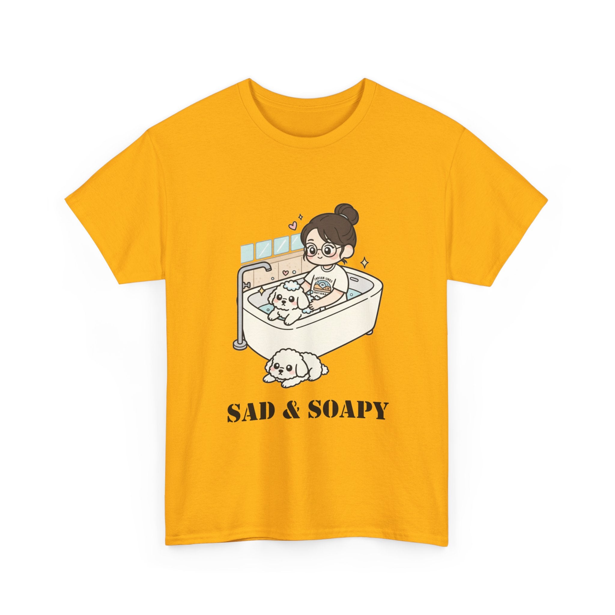 Sad & Soapy T-Shirt — Cute Bathing Girl with Puppy Graphic Tee