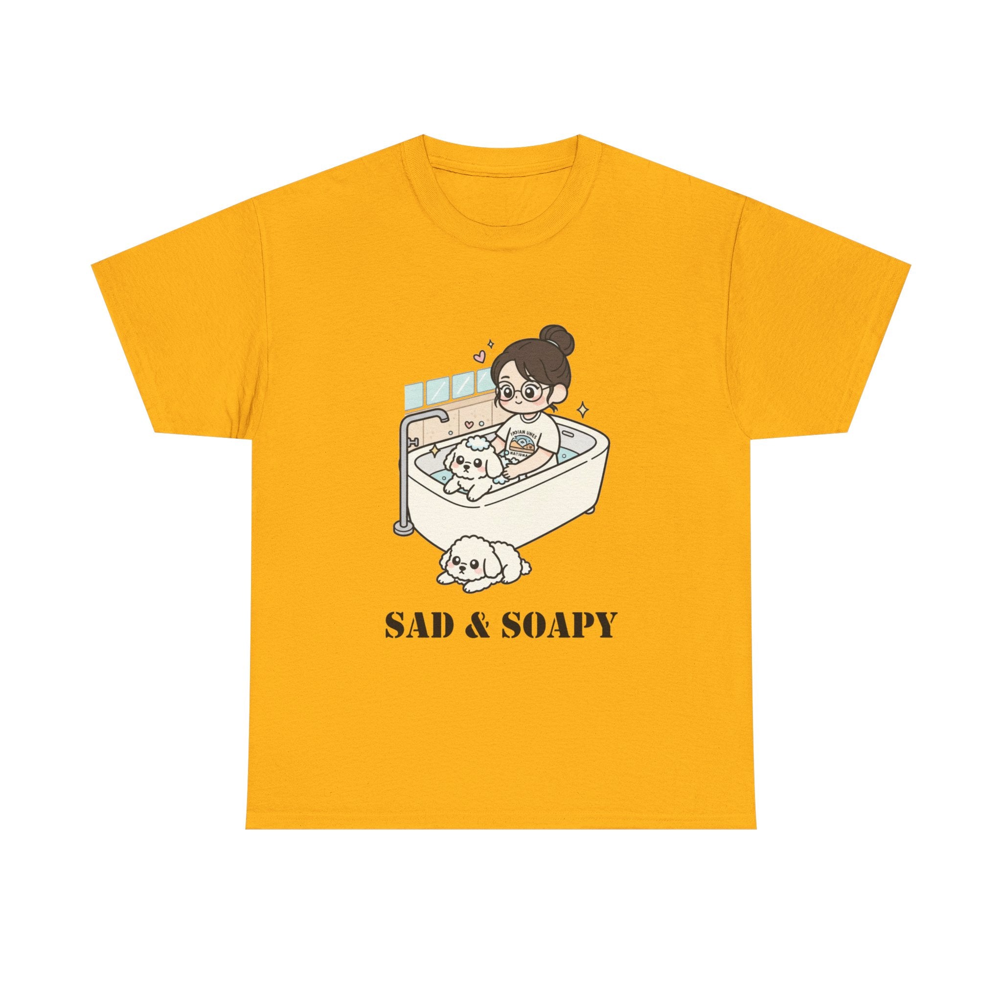 Sad & Soapy T-Shirt — Cute Bathing Girl with Puppy Graphic Tee