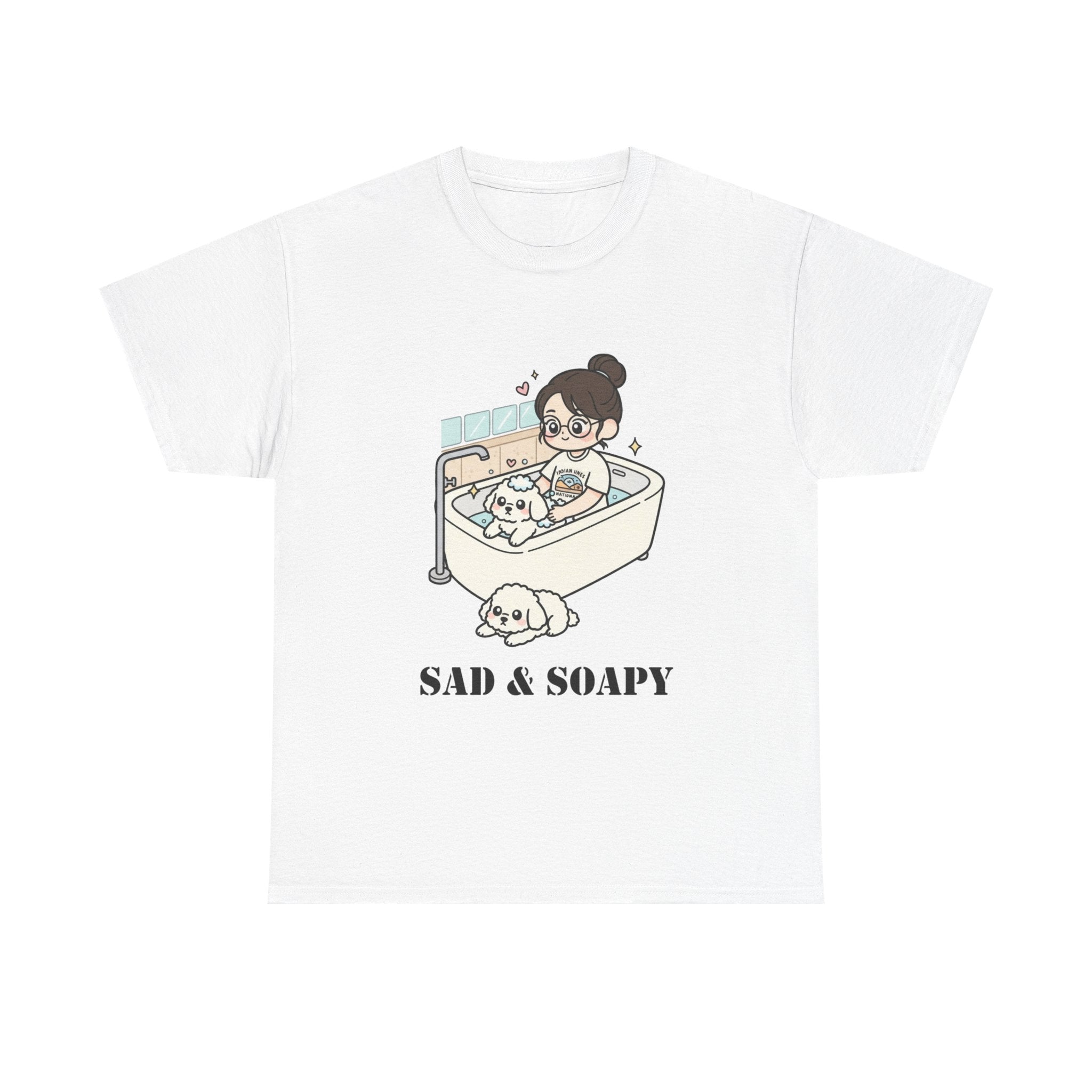 Sad & Soapy T-Shirt — Cute Bathing Girl with Puppy Graphic Tee