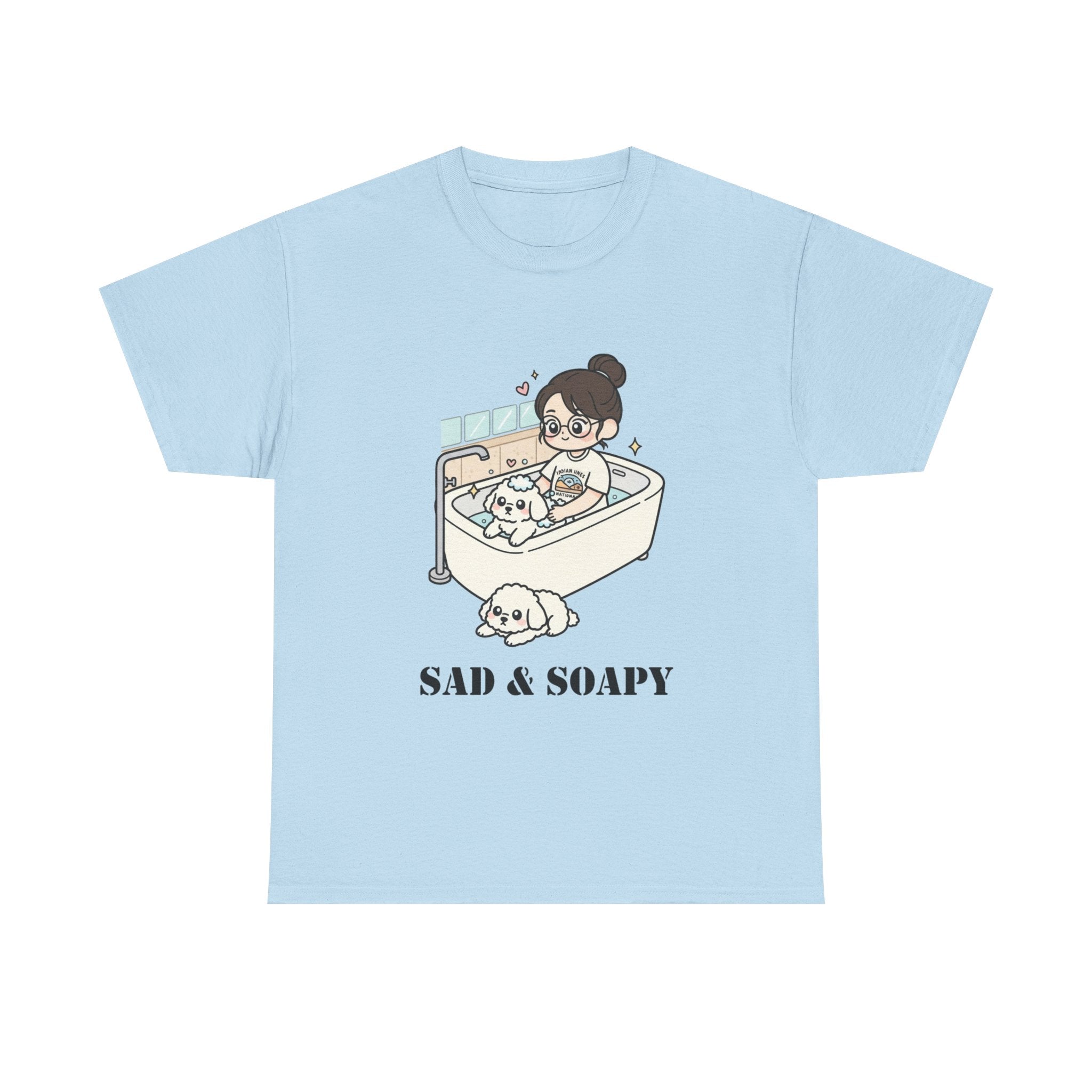 Sad & Soapy T-Shirt — Cute Bathing Girl with Puppy Graphic Tee