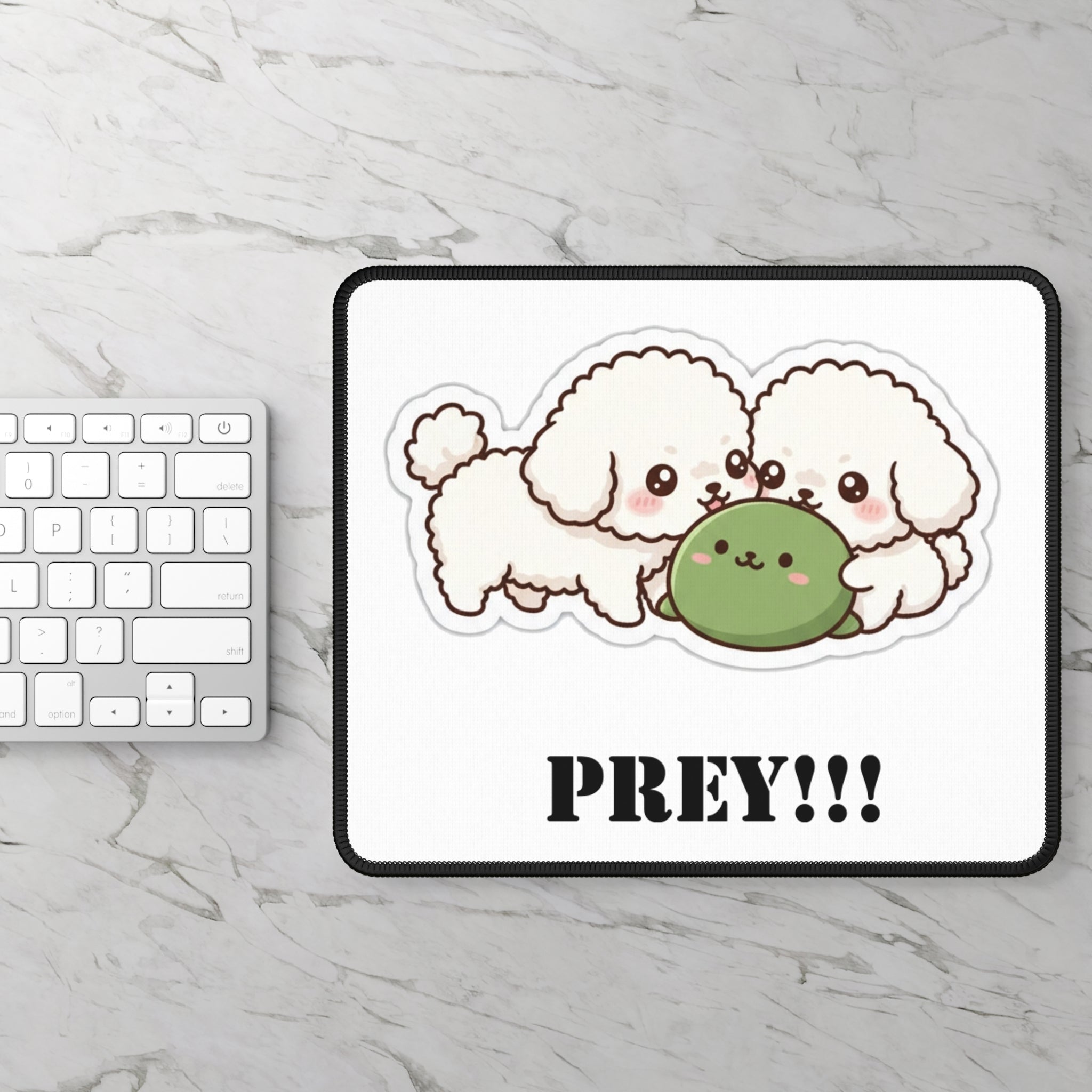 Cute Gaming Mouse Pad — "PREY!!!" Kawaii Dog & Slime Video Game Desk Mat