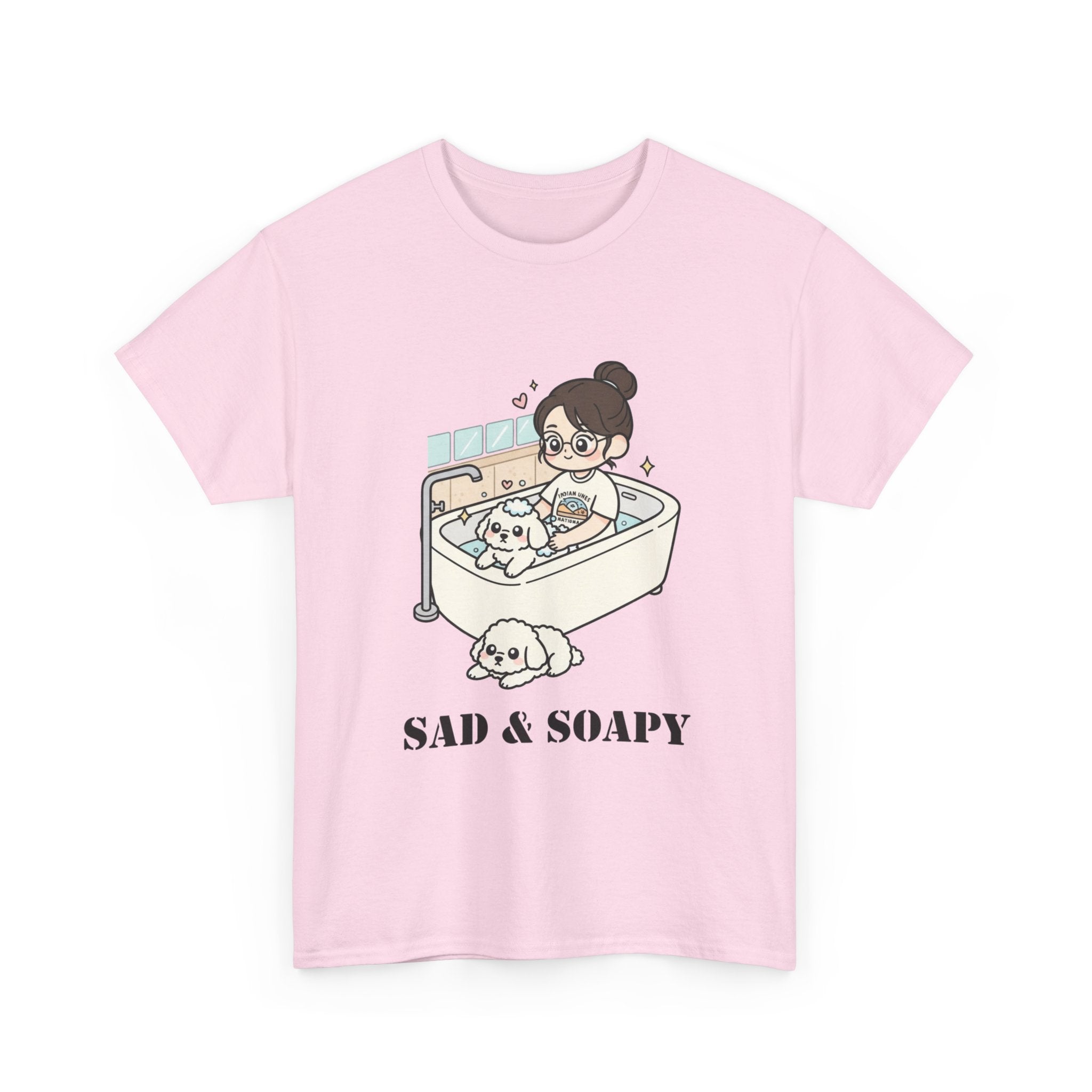 Sad & Soapy T-Shirt — Cute Bathing Girl with Puppy Graphic Tee