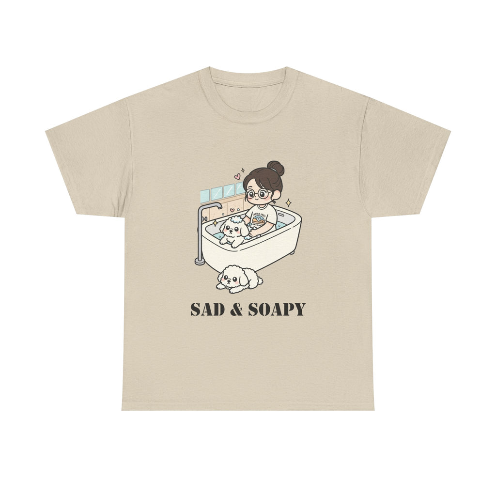 Sad & Soapy T-Shirt — Cute Bathing Girl with Puppy Graphic Tee