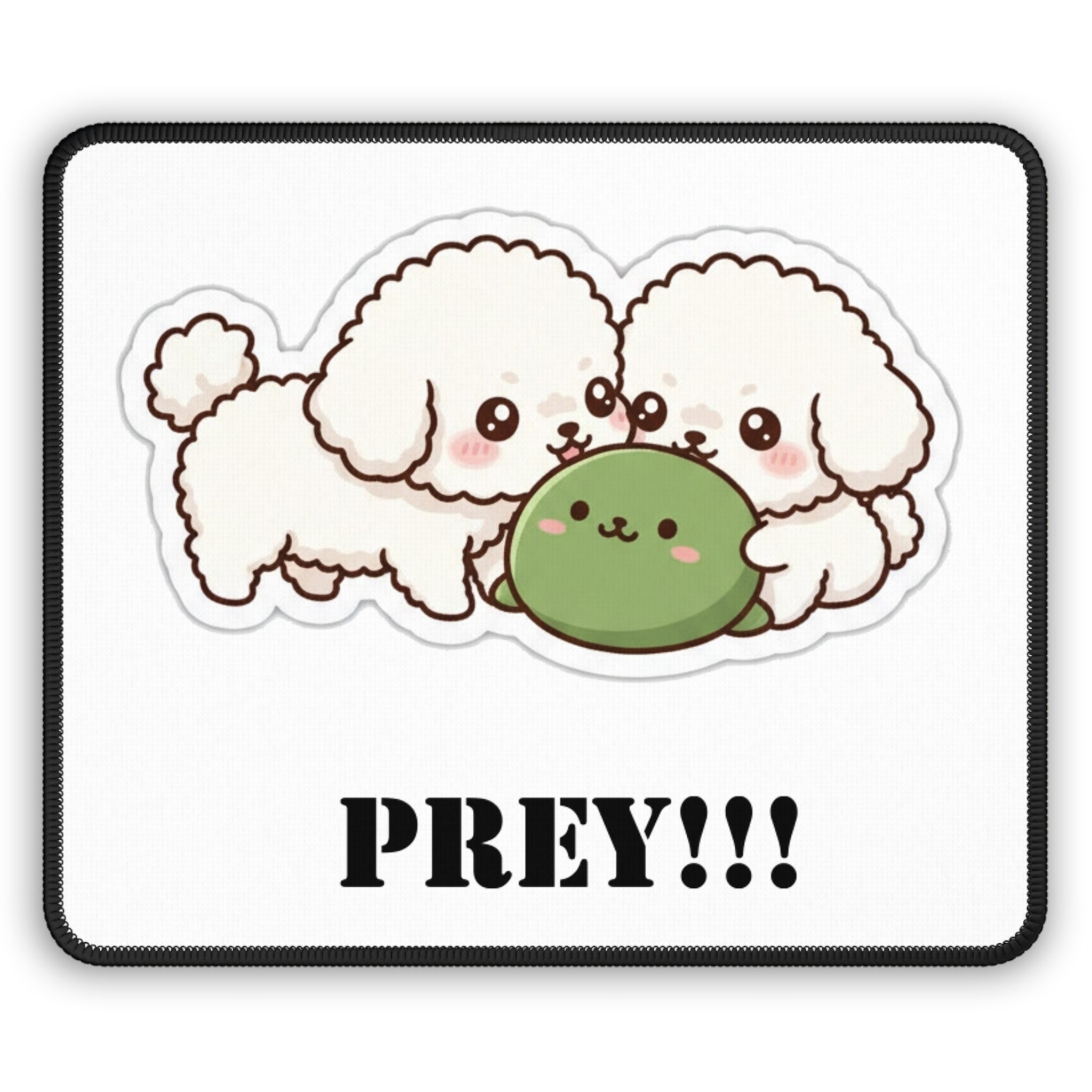 Cute Gaming Mouse Pad — "PREY!!!" Kawaii Dog & Slime Video Game Desk Mat