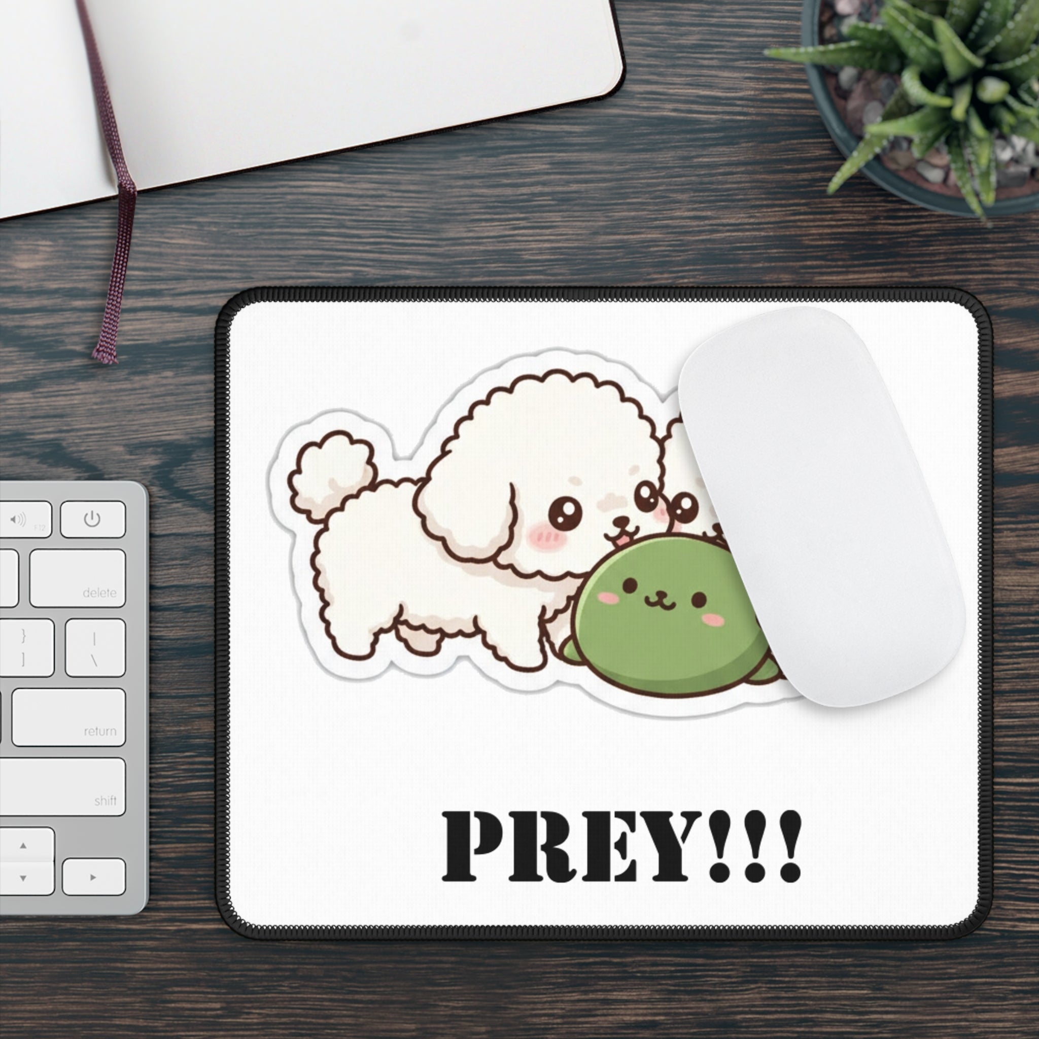 Cute Gaming Mouse Pad — "PREY!!!" Kawaii Dog & Slime Video Game Desk Mat