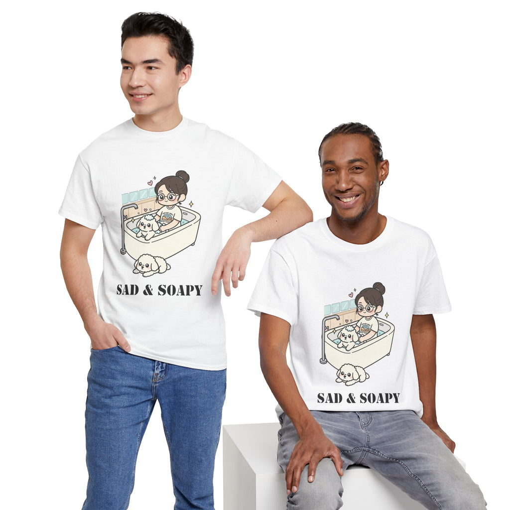 Sad & Soapy T-Shirt — Cute Bathing Girl with Puppy Graphic Tee