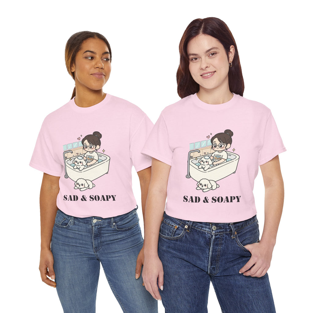 Sad & Soapy T-Shirt — Cute Bathing Girl with Puppy Graphic Tee