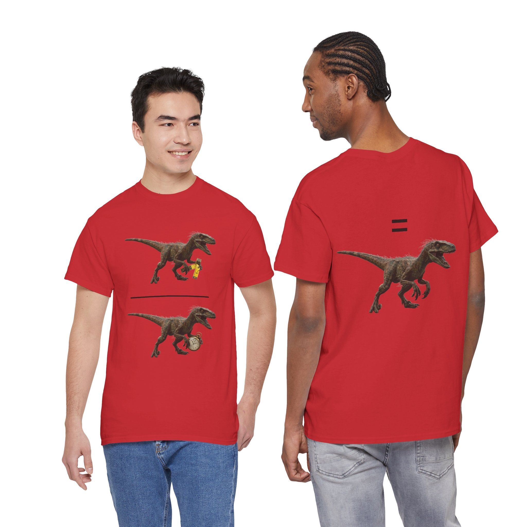 "Distanceraptor Over Timeraptor Equals Velociraptor" Tee — Funny Physics Pun Shirt for Science Teachers & Nerds
