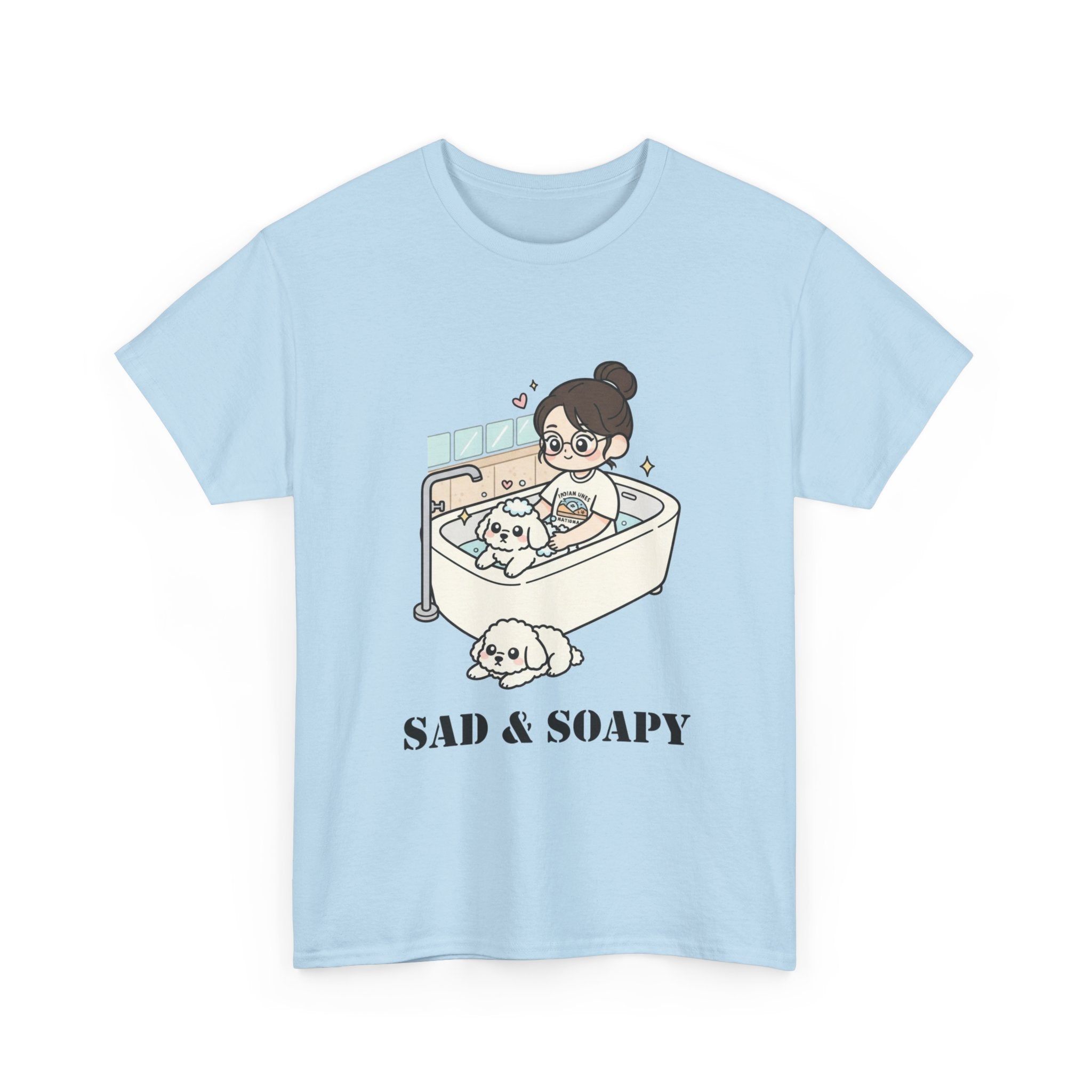 Sad & Soapy T-Shirt — Cute Bathing Girl with Puppy Graphic Tee
