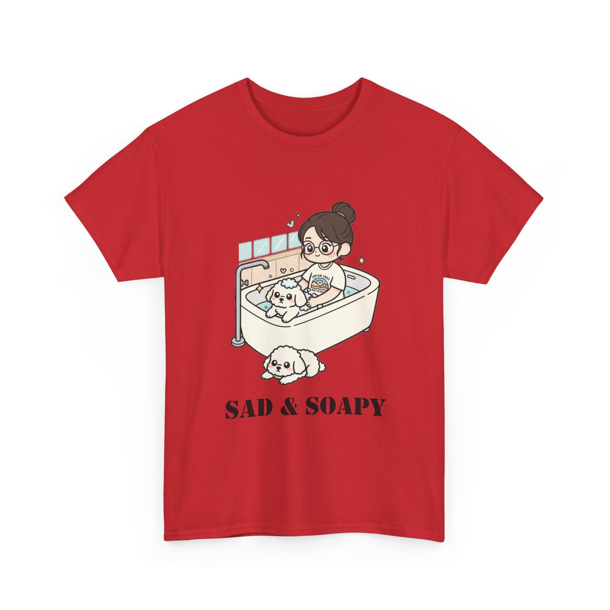 Sad & Soapy T-Shirt — Cute Bathing Girl with Puppy Graphic Tee