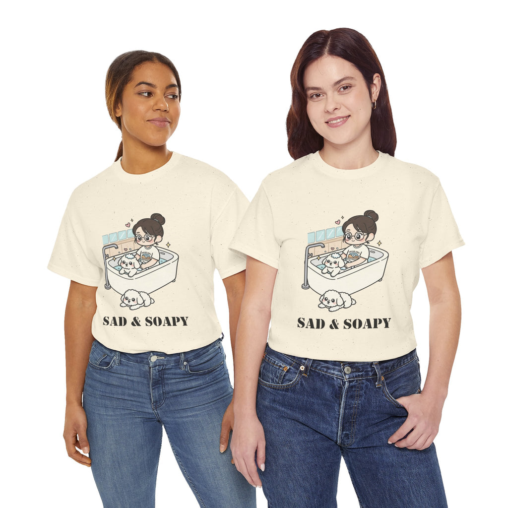 Sad & Soapy T-Shirt — Cute Bathing Girl with Puppy Graphic Tee