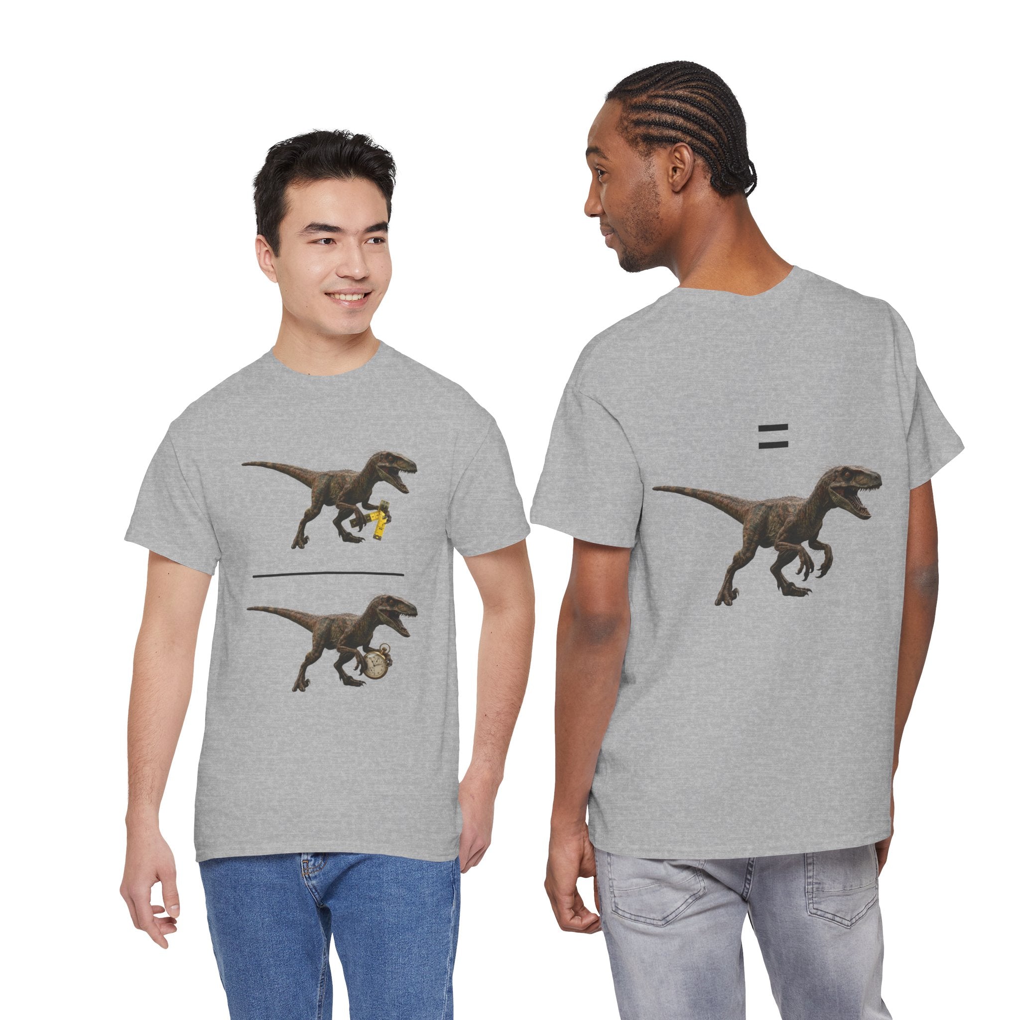 "Distanceraptor Over Timeraptor Equals Velociraptor" Tee — Funny Physics Pun Shirt for Science Teachers & Nerds