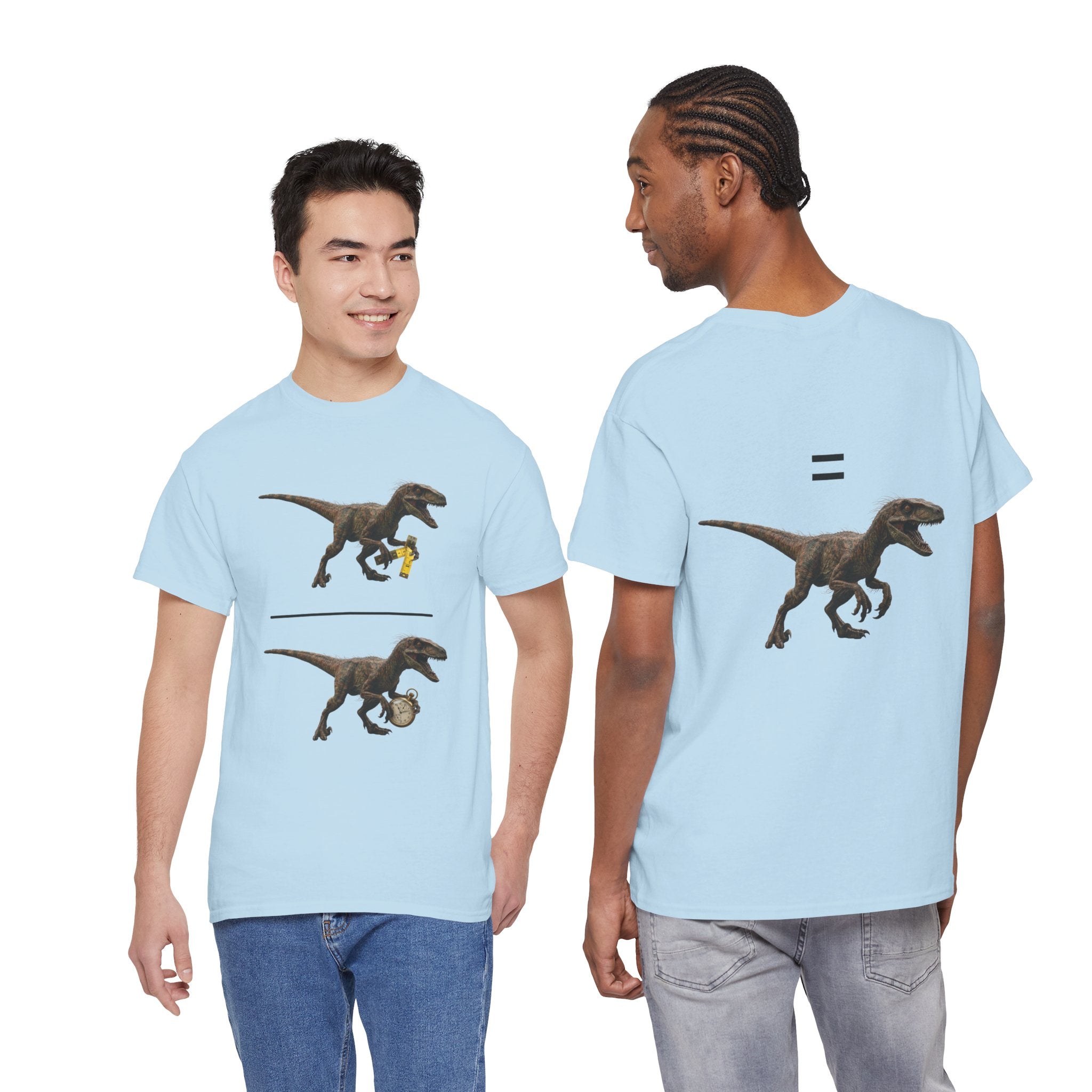 "Distanceraptor Over Timeraptor Equals Velociraptor" Tee — Funny Physics Pun Shirt for Science Teachers & Nerds