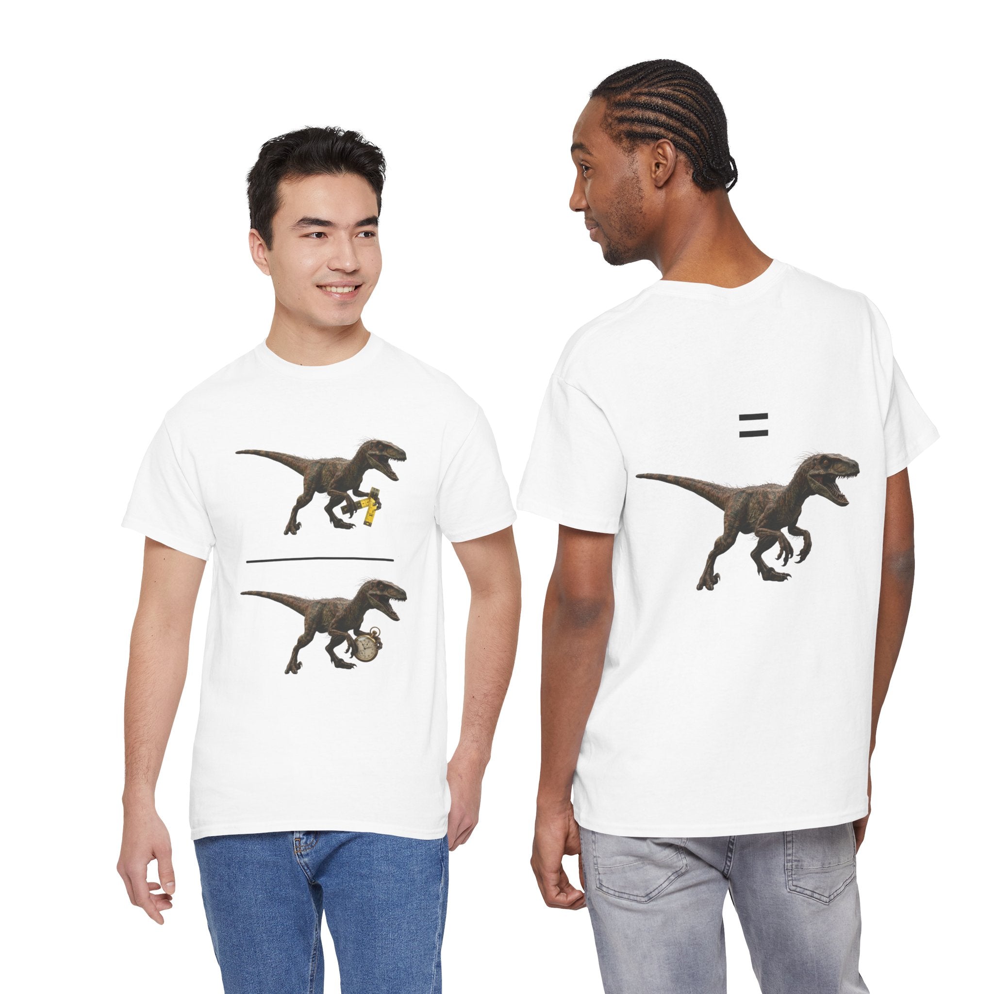 "Distanceraptor Over Timeraptor Equals Velociraptor" Tee — Funny Physics Pun Shirt for Science Teachers & Nerds