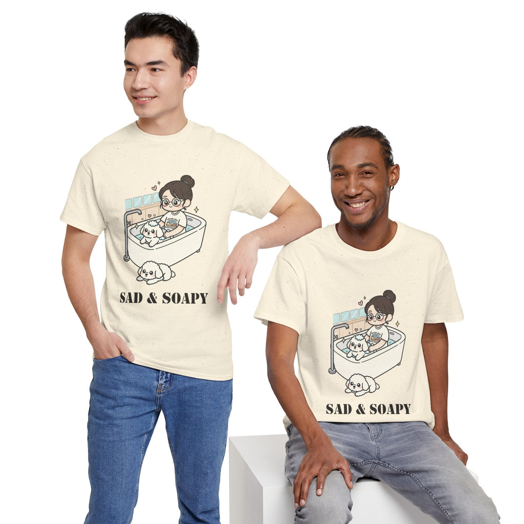 Sad & Soapy T-Shirt — Cute Bathing Girl with Puppy Graphic Tee