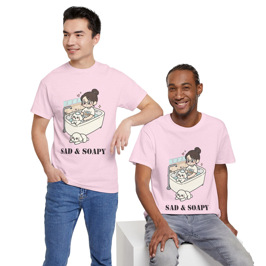 Sad & Soapy T-Shirt — Cute Bathing Girl with Puppy Graphic Tee