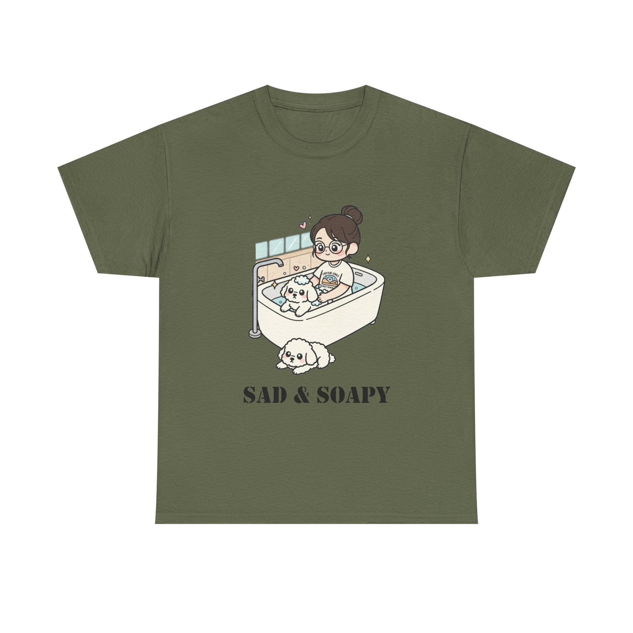 Sad & Soapy T-Shirt — Cute Bathing Girl with Puppy Graphic Tee