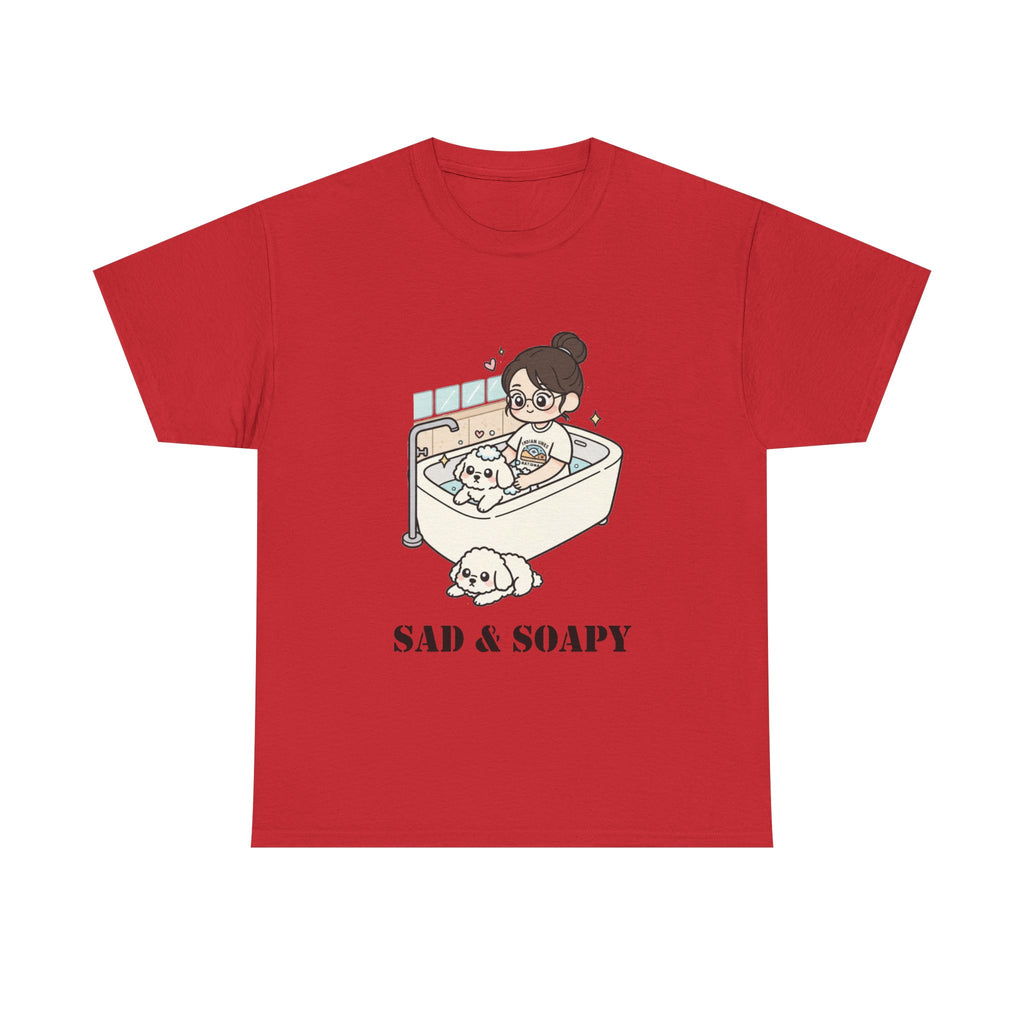Sad & Soapy T-Shirt — Cute Bathing Girl with Puppy Graphic Tee