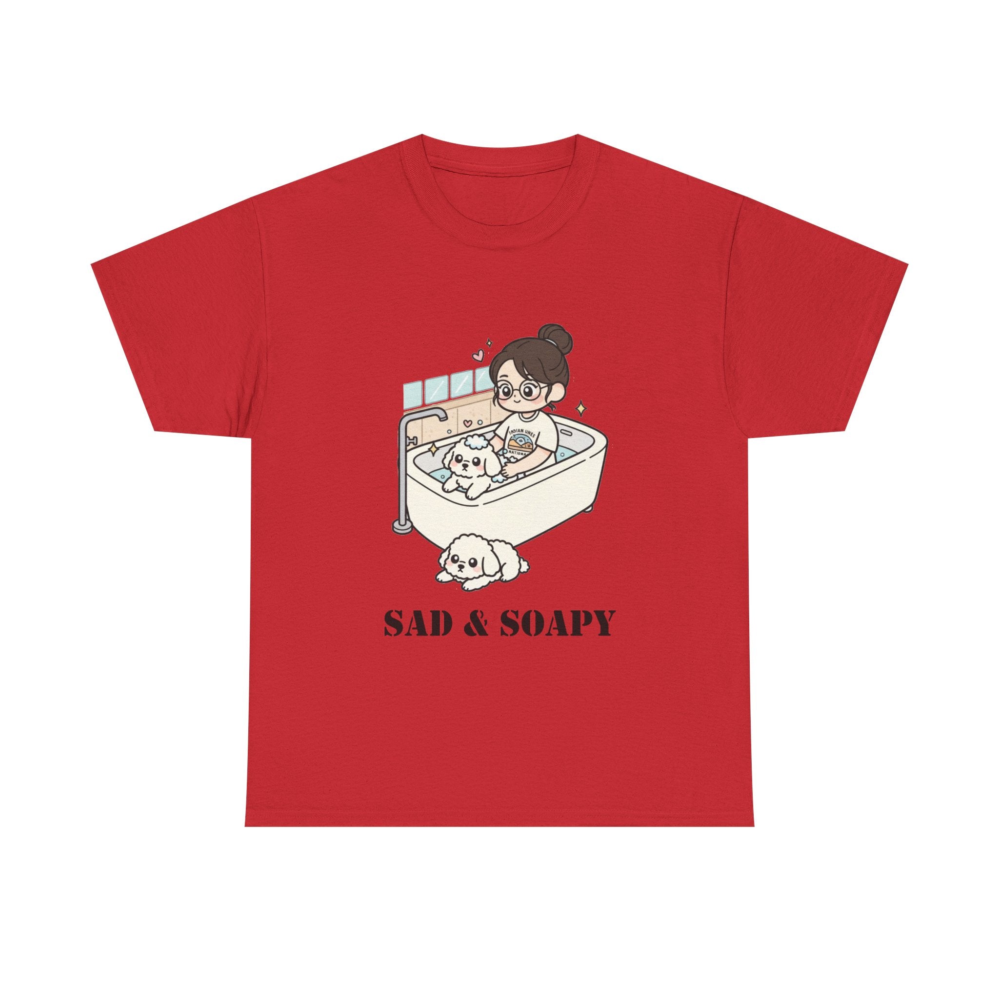 Sad & Soapy T-Shirt — Cute Bathing Girl with Puppy Graphic Tee