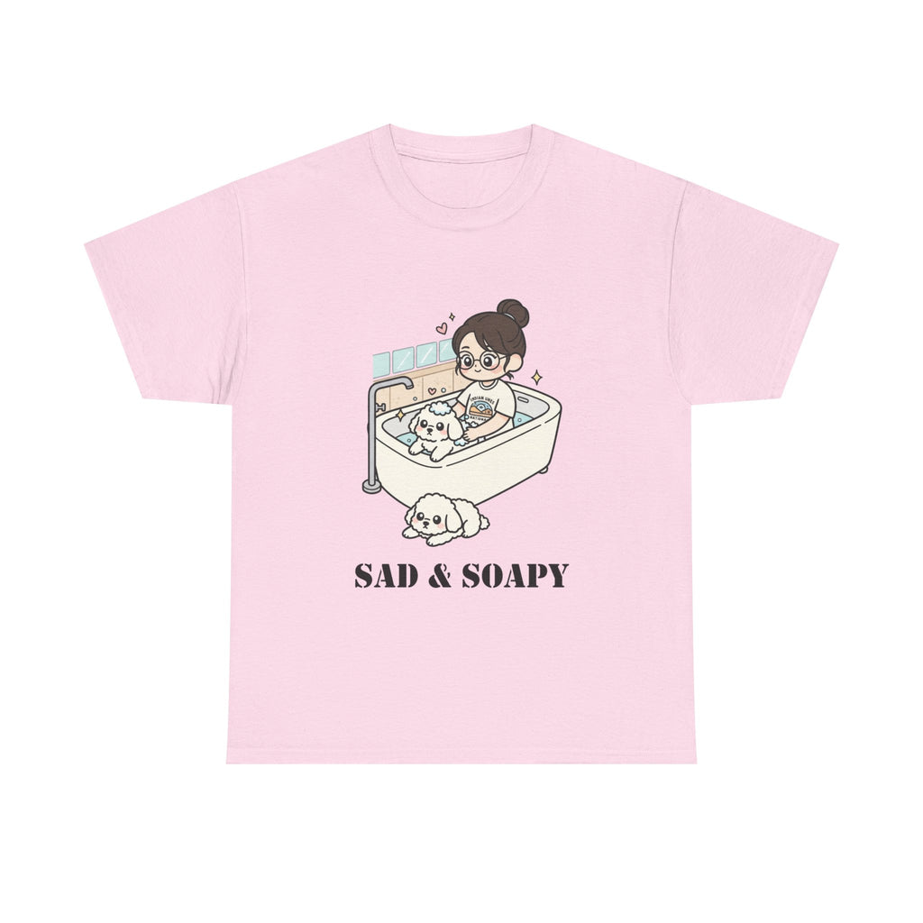 Sad & Soapy T-Shirt — Cute Bathing Girl with Puppy Graphic Tee