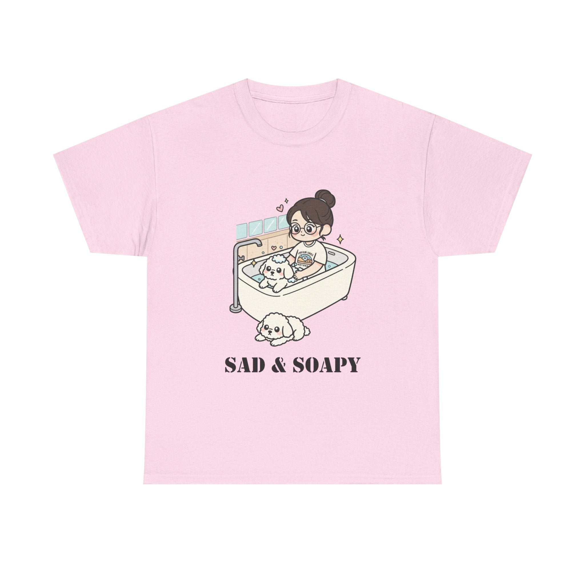 Sad & Soapy T-Shirt — Cute Bathing Girl with Puppy Graphic Tee