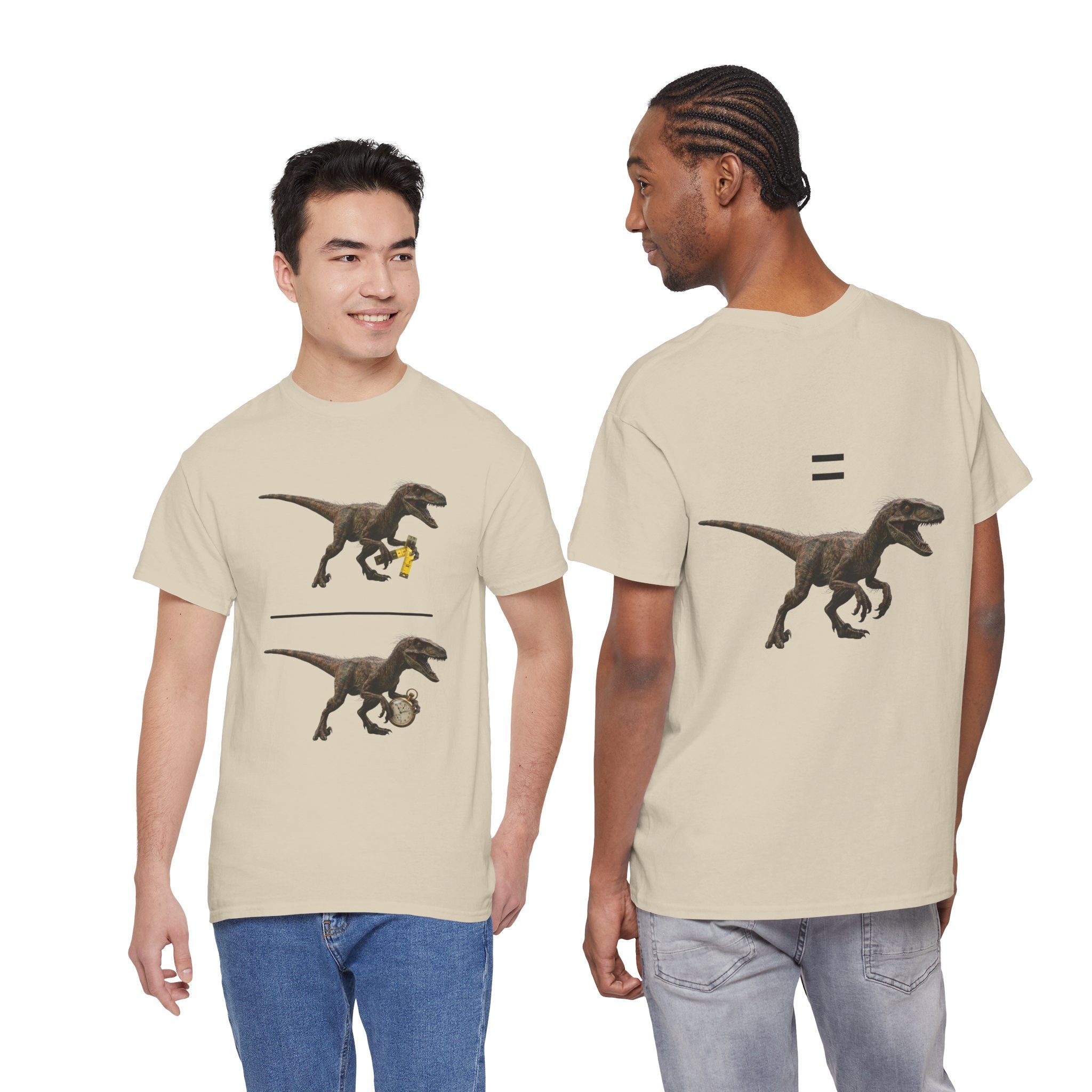 "Distanceraptor Over Timeraptor Equals Velociraptor" Tee — Funny Physics Pun Shirt for Science Teachers & Nerds