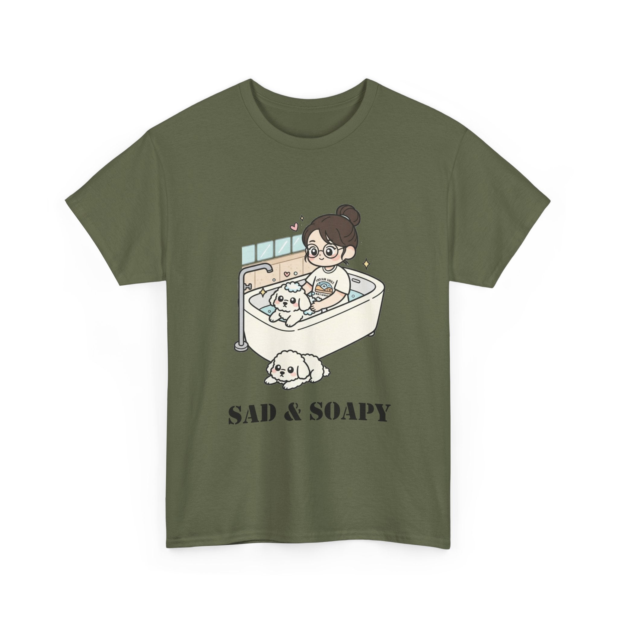 Sad & Soapy T-Shirt — Cute Bathing Girl with Puppy Graphic Tee