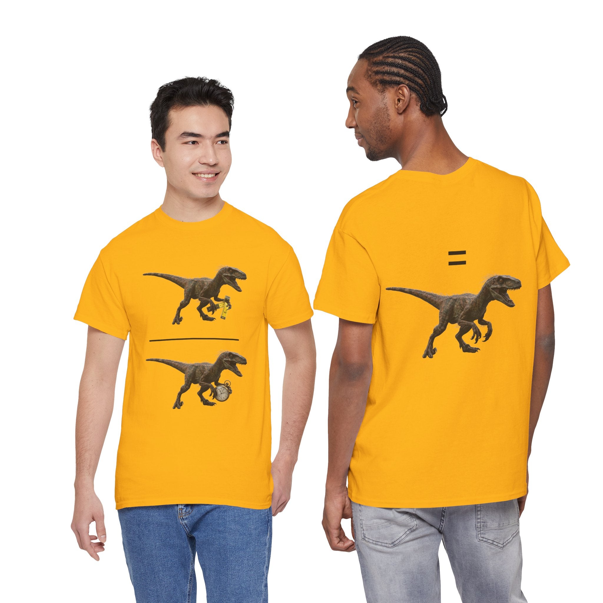 "Distanceraptor Over Timeraptor Equals Velociraptor" Tee — Funny Physics Pun Shirt for Science Teachers & Nerds