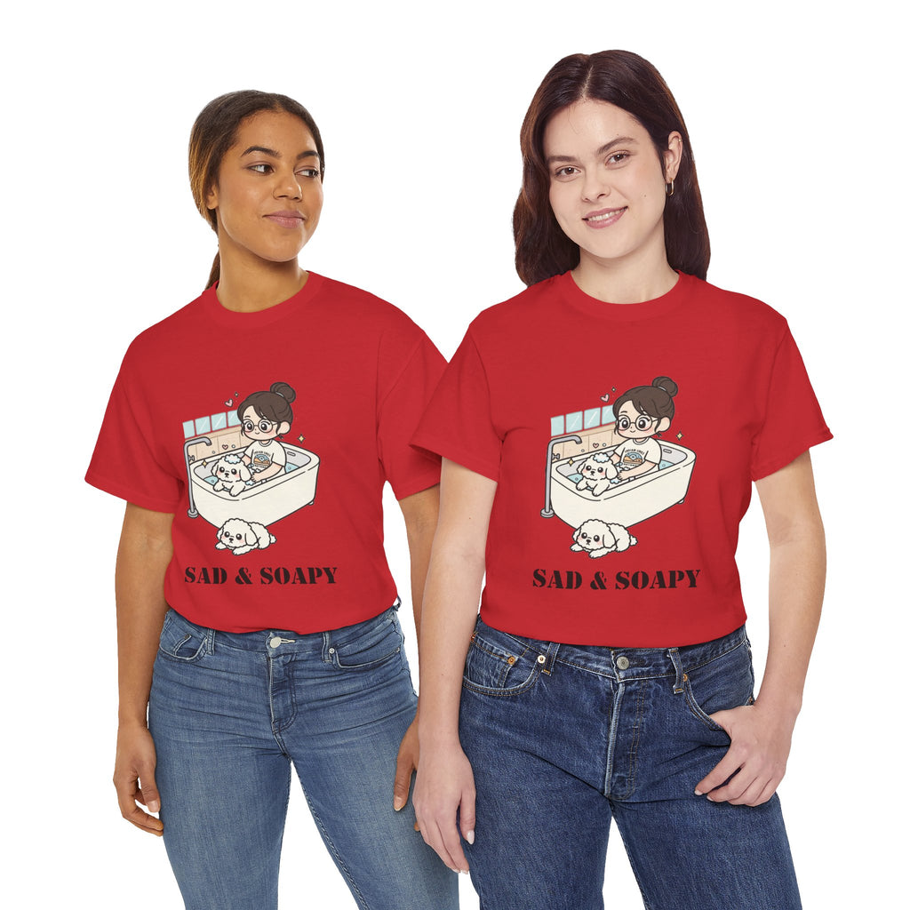 Sad & Soapy T-Shirt — Cute Bathing Girl with Puppy Graphic Tee