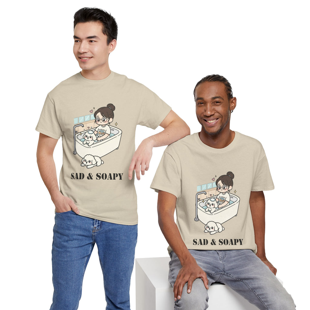 Sad & Soapy T-Shirt — Cute Bathing Girl with Puppy Graphic Tee