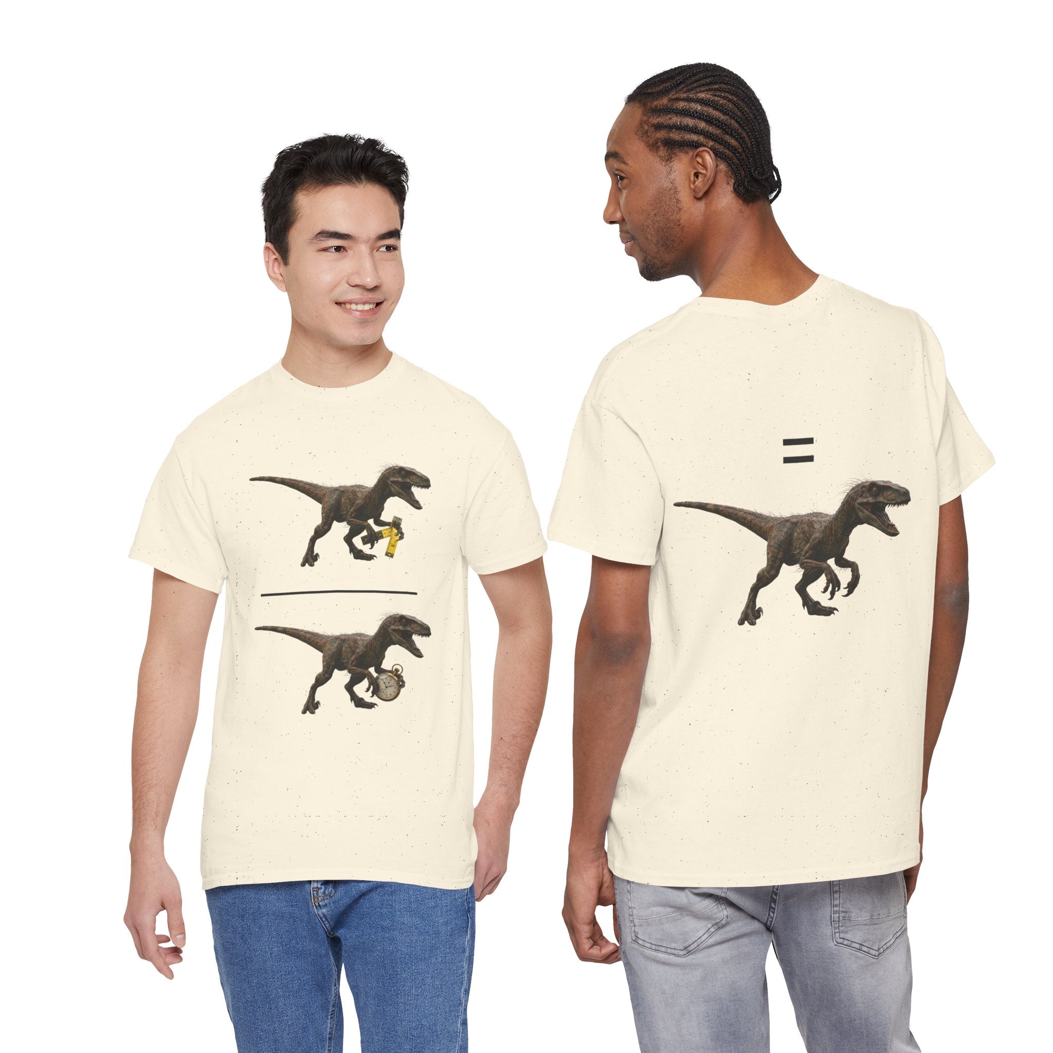 "Distanceraptor Over Timeraptor Equals Velociraptor" Tee — Funny Physics Pun Shirt for Science Teachers & Nerds