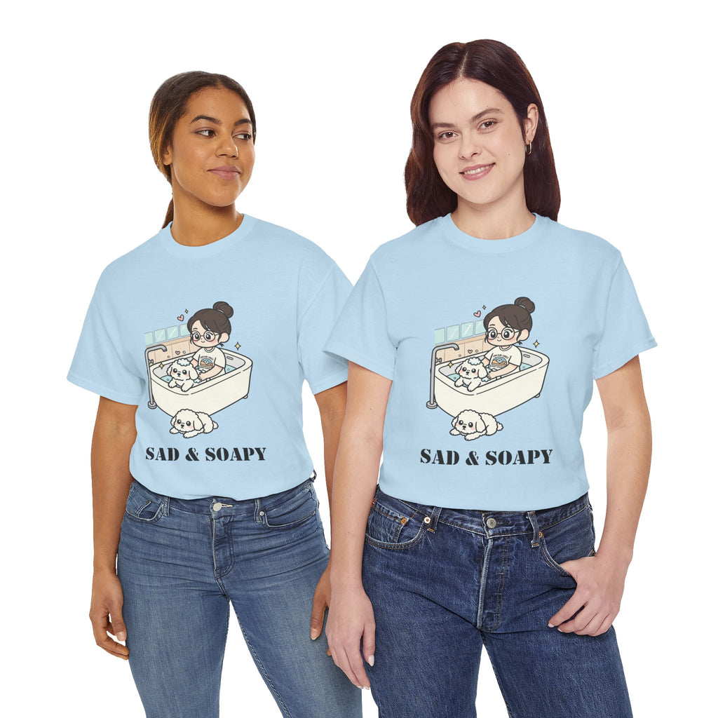 Sad & Soapy T-Shirt — Cute Bathing Girl with Puppy Graphic Tee