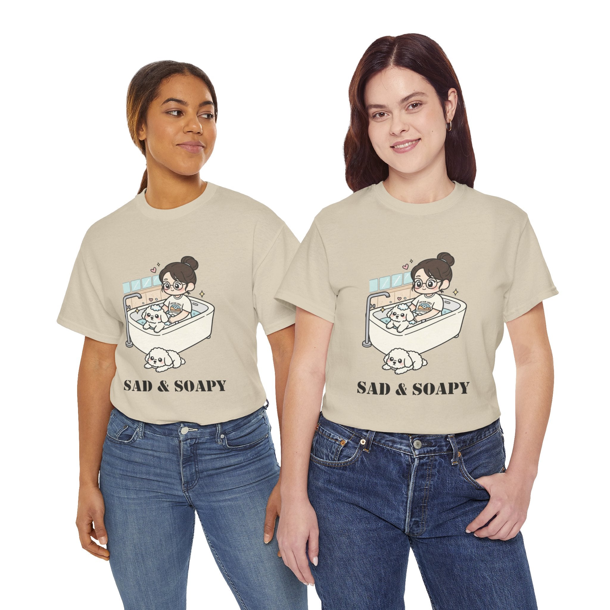 Sad & Soapy T-Shirt — Cute Bathing Girl with Puppy Graphic Tee