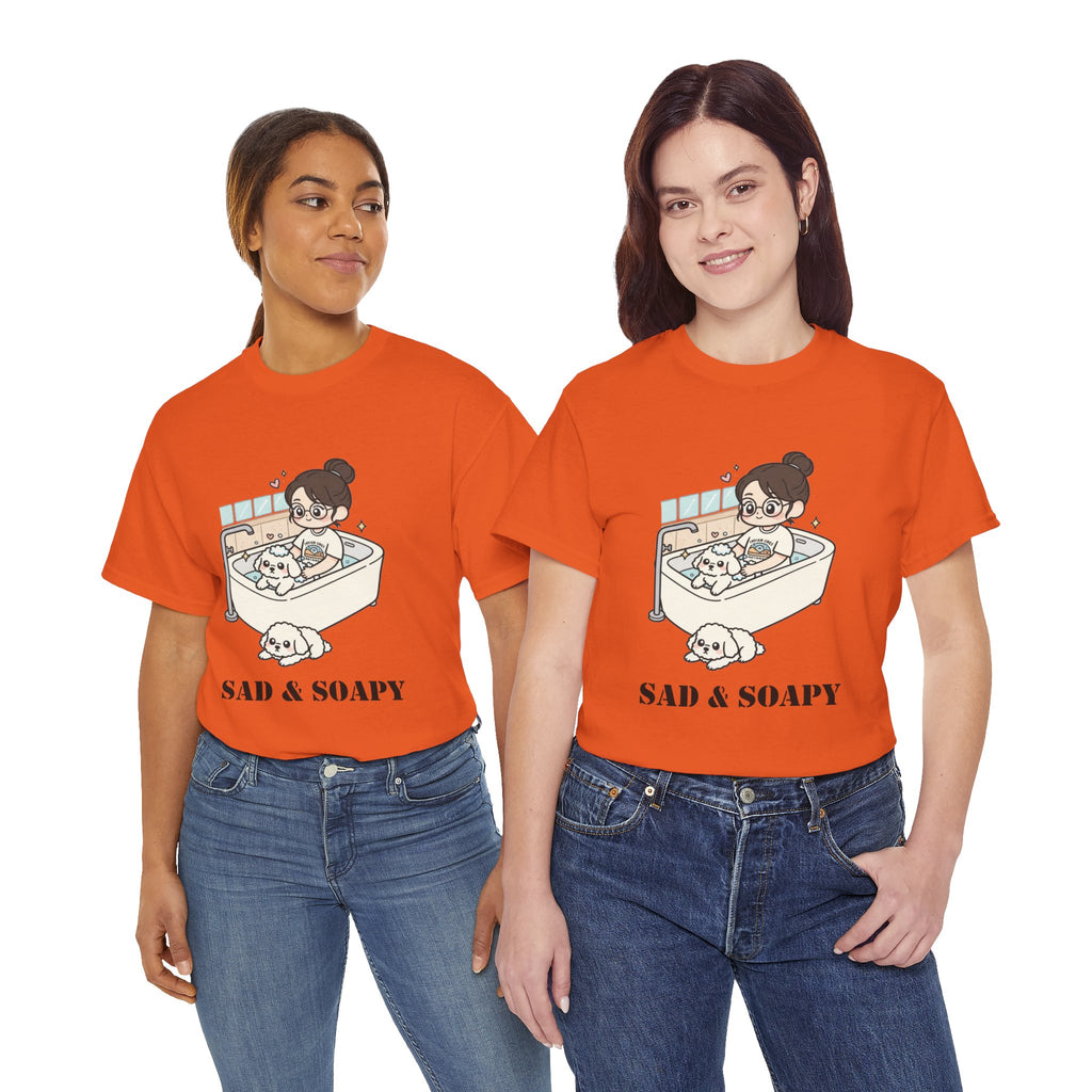Sad & Soapy T-Shirt — Cute Bathing Girl with Puppy Graphic Tee