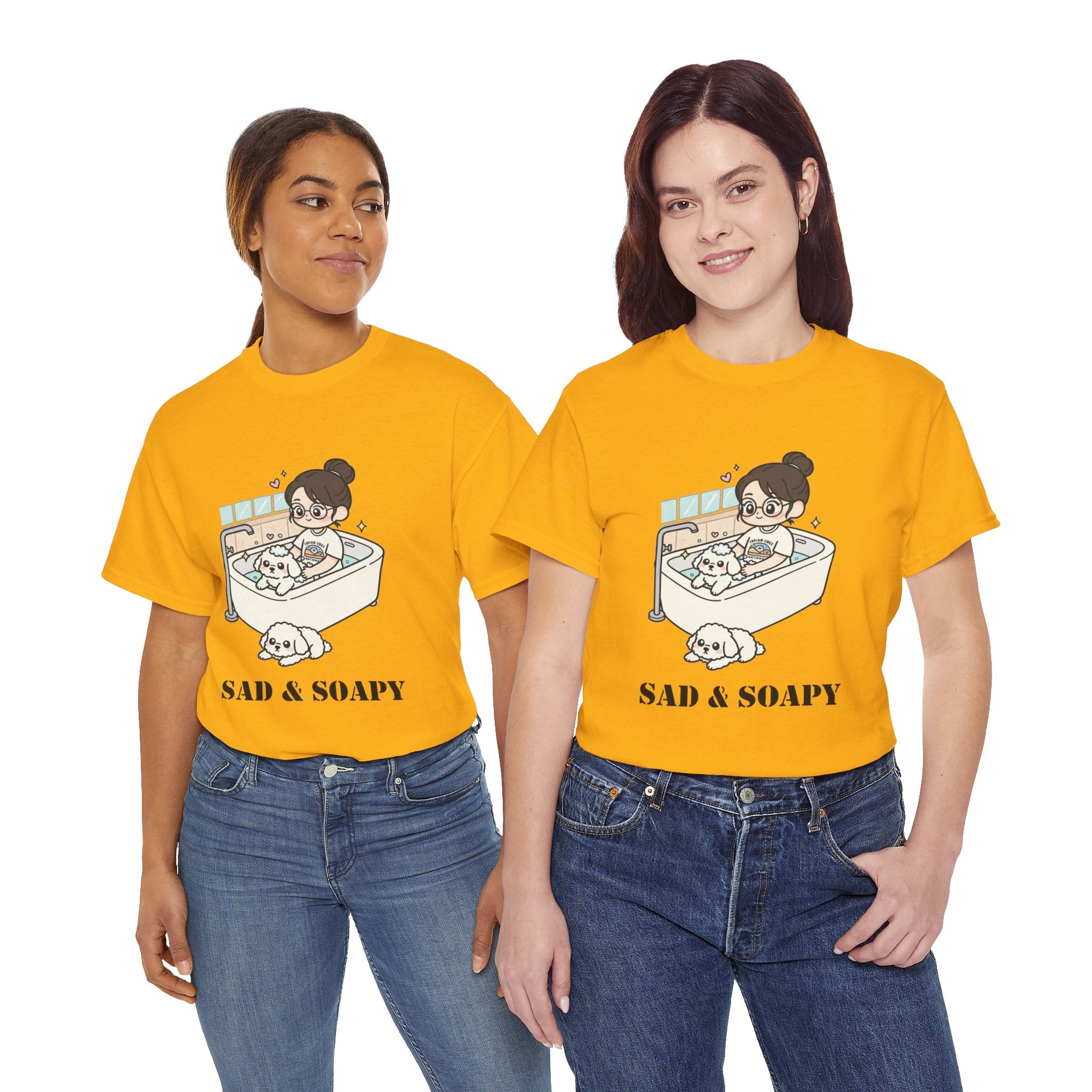 Sad & Soapy T-Shirt — Cute Bathing Girl with Puppy Graphic Tee