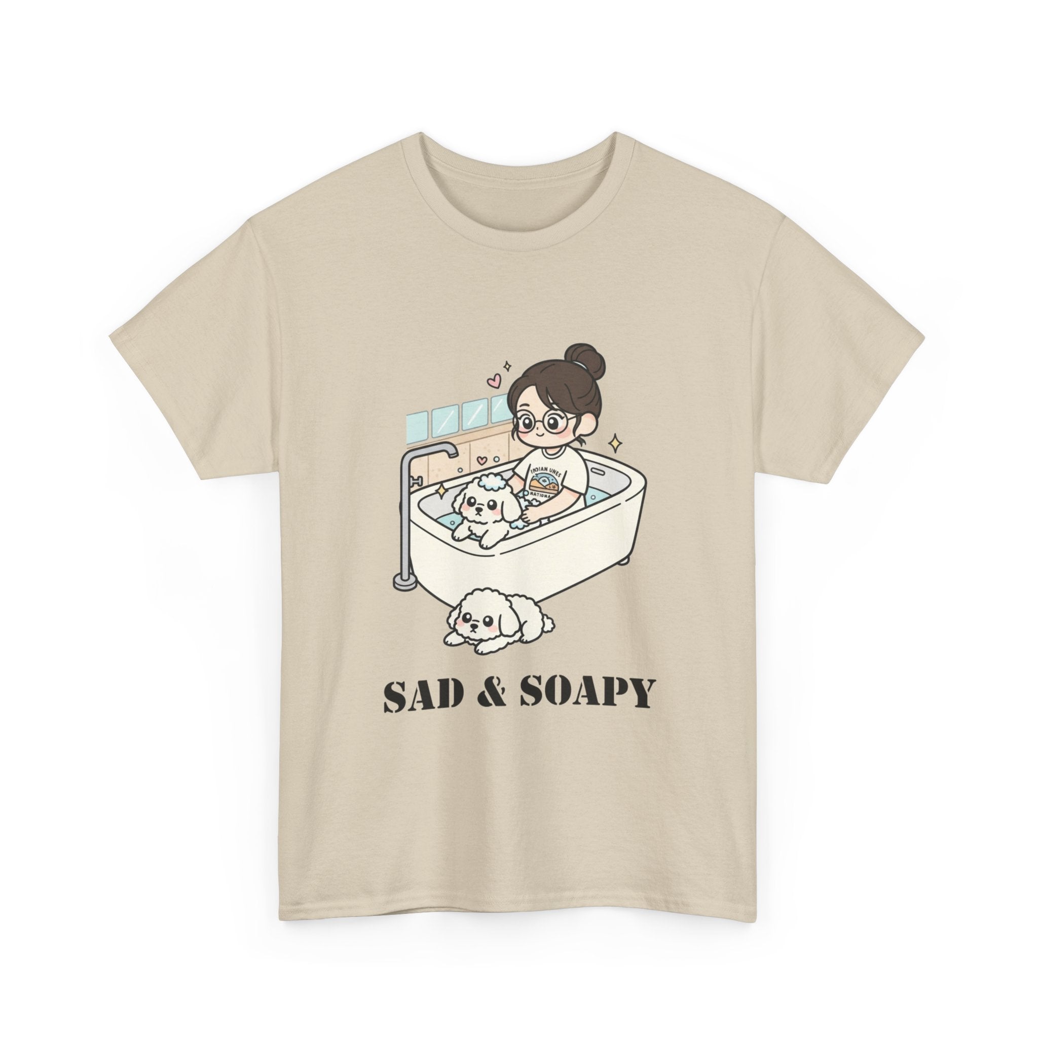 Sad & Soapy T-Shirt — Cute Bathing Girl with Puppy Graphic Tee